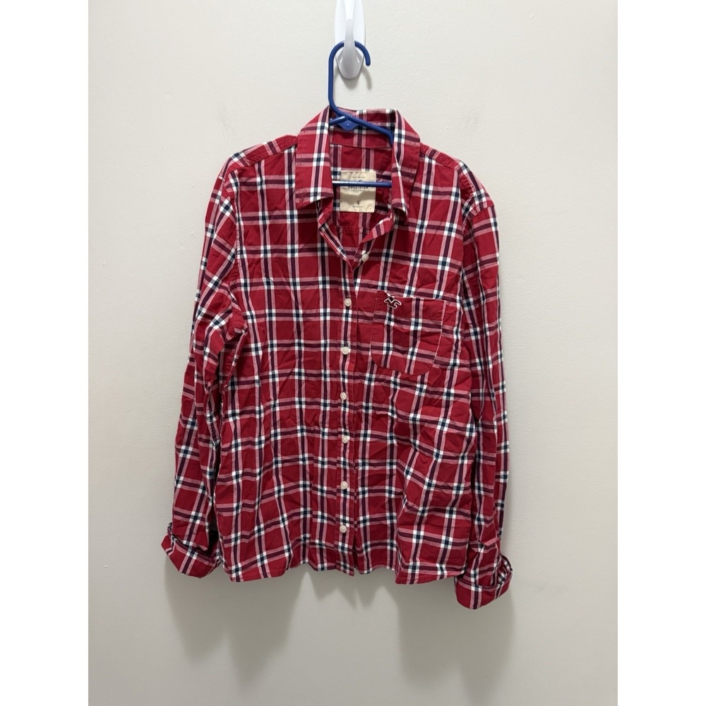 Hollister California Red Plaid Button-Down Shirt – Size Small – 100% Cotton